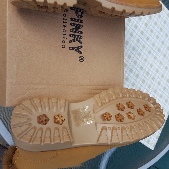 Fur & Shearling Trim Lug Boots Vegan Suede Booties - Picture 2 of 3